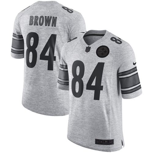 Nike Steelers #84 Antonio Brown Gray Men's Stitched NFL Limited Gridiron Gray II Jersey - Click Image to Close